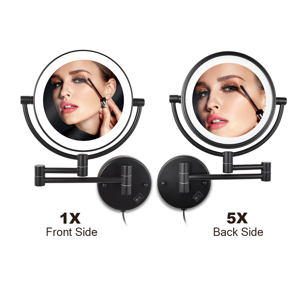 SaniDreams Thora - Make-up spiegel-rond-zwart-5x vergroot - Steelparts